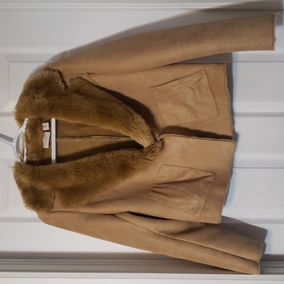Chico's shearling jacket faux suede with faux fur lining - Picture 4 of 9